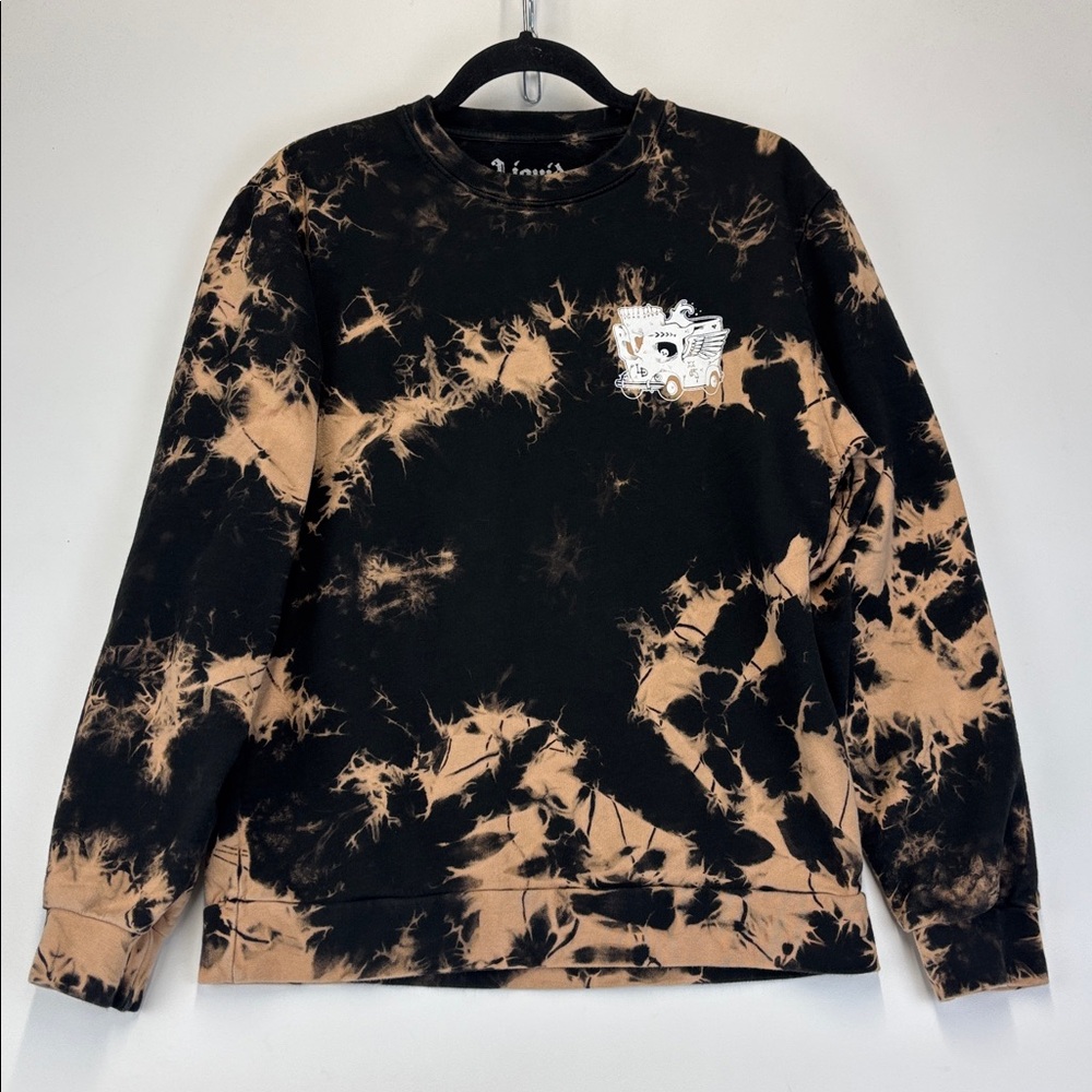 LIQUID DEATH Sweatshirt Black Bleach Tie Dye Long Sleeve Crewneck Size Small